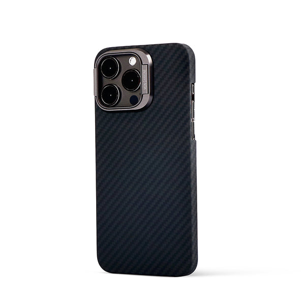 Magnetic Ballistic Fiber Case for iPhone 15 with Kick-Stand - Matte Black