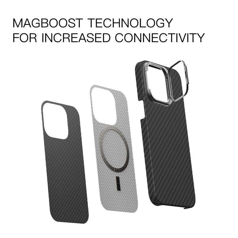 Magnetic Ballistic Fiber Case for iPhone 15 with Kick-Stand - Matte Black