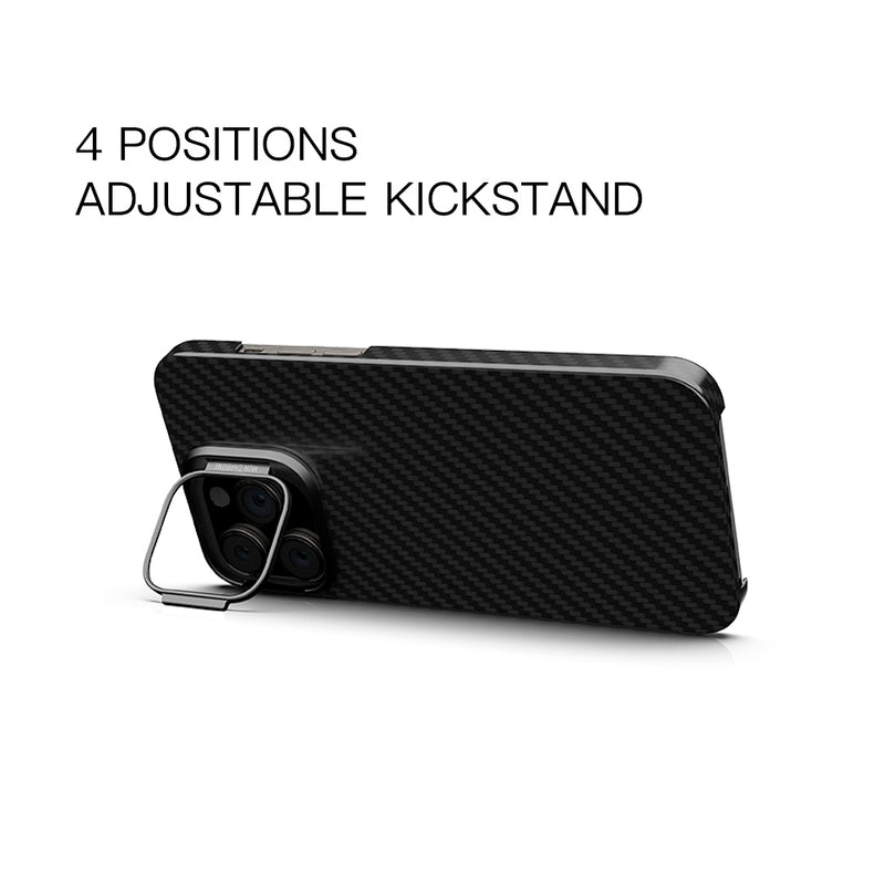 Glossy Black Magnetic Ballistic Fiber Case for iPhone 15 with Kick-Stand