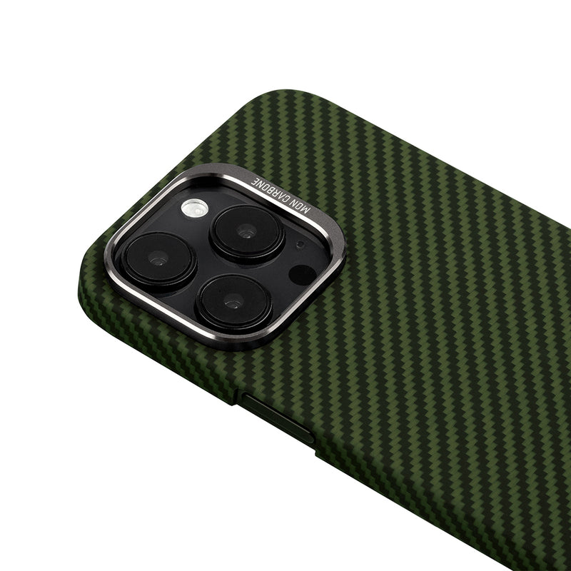 Glossy Green Ballistic Fiber Case with Aluminum Lens Guard - For iPhone 14